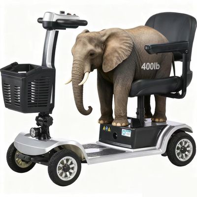 Long Range 4 Wheel Electric Mobility Scooter - 400 lb Weight Capacity, Collapsible & Compact for Travel, Equipped with Safety Lights & Storage Basket - Ideal for Seniors and Adults,Silver