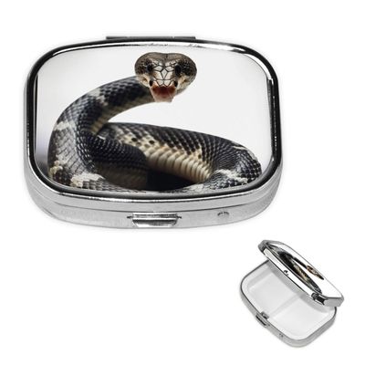 Cobra Snake Pill Box 2 Compartment Round Metal Pill Case for Purse & Pocket, Portable Medicine Organizer Travel Pillbox Daily Pill Container Holder to Hold Vitamins, Fish Oil