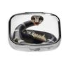 Cobra Snake Pill Box 2 Compartment Round Metal Pill Case for Purse & Pocket, Portable Medicine Organizer Travel Pillbox Daily Pill Container Holder to Hold Vitamins, Fish Oil view 2