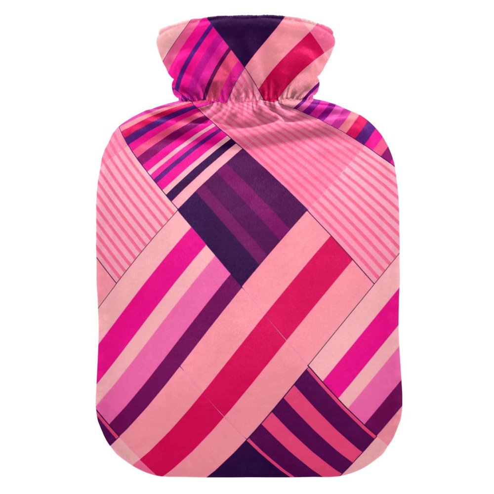 Fuchsia Striped Colorful Travel hot Water Bottle with Soft Cover, 2L Water Bottle Bag for Tummy Warmer, Hand Feet Warmer