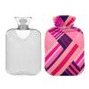 Fuchsia Striped Colorful Travel hot Water Bottle with Soft Cover, 2L Water Bottle Bag for Tummy Warmer, Hand Feet Warmer view 2