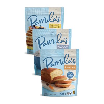 Pamelas Gluten Free Baking Mix Trio for Bread, Pancakes and Homemade Baking Recipes, All Purpose Flour Mix, Pancake and Baking Mix and Bread Mix, 4 Pound Each (Variety Pack)