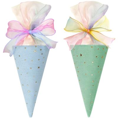 Hsqqdc Sweet Cone Bags 2pcs Colorful Candy Gift Bags Ice Cream Cone Shape Snacks Wrapping with Ribbon Party Favor Bag for Birthday Party