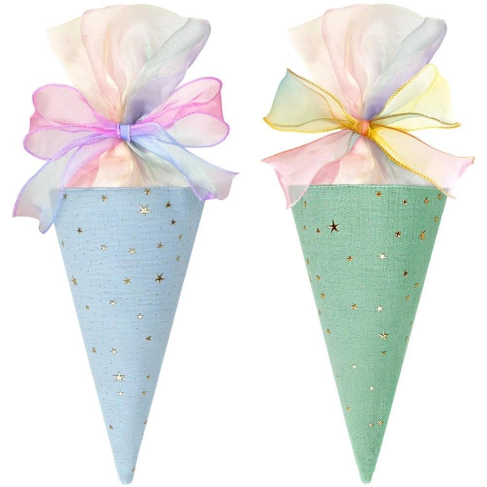 Hsqqdc Sweet Cone Bags 2pcs Colorful Candy Gift Bags Ice Cream Cone Shape Snacks Wrapping with Ribbon Party Favor Bag for Birthday Party