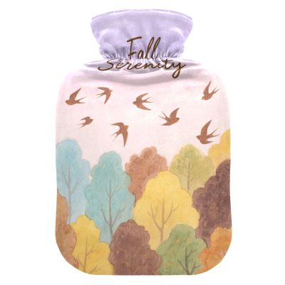 Hello Fall Autumn Tree Bird hot Waterbottle with Soft Cover, 2L hotwater Bag for Hot and Cold Therapies, Period Cramps