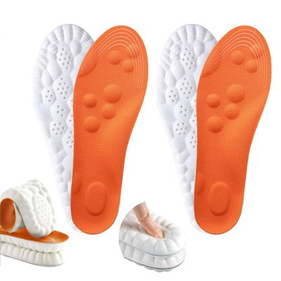4D Cloud Insoles for Men Women, Breathable Memory Foam Cloud Massage Insoles,Enhanced Arch Support & Cushioned Comfort,Relief Foot Pain,Fits All Shoe Types(2 Pairs-Orange, Men 11-12/Women 13-14)