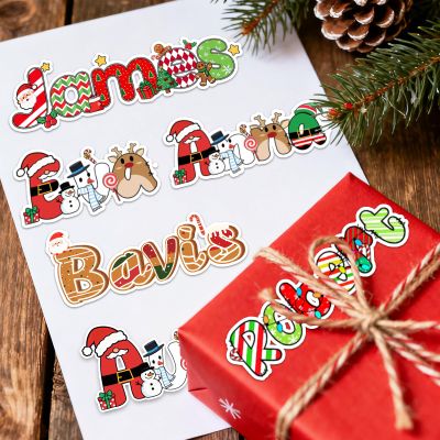 Personalized Christmas Stickers with Initial Name Photo Custom Xmas Theme Cartoon Tags Customized Stickers Round Gift for Christmas Party Decorations S3
