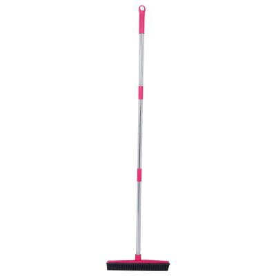 Aramox Rubber Broom Telescopic Floor Broom with Adjustable Handle and Squeegee for Efficient Pet Hair Removal on Floors and Windows (Pink)