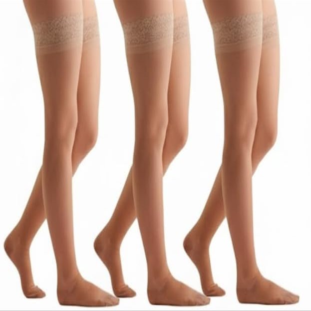 EvoNation Womens Sheer 8-15 mmHg Thigh-High Compression Stockings 3-Pack with Lace Top Mild Support for Travel & Leg Relief