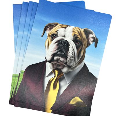 10 Pack of Funny Bulldog Greeting Cards, 5X7 Inches, Blank Inside, Kraft Envelopes, Made in USA, for think you notes, birthday cards, and thinking of you stationery set - 1093