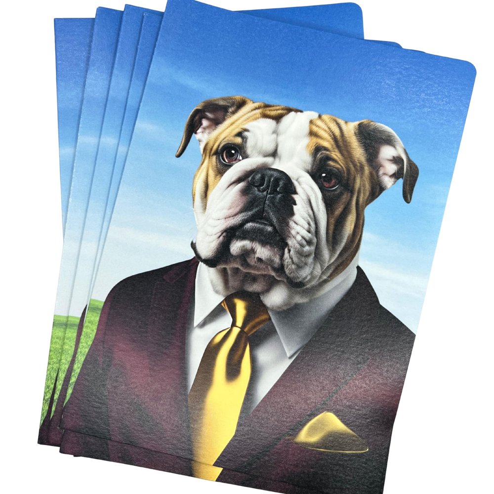 10 Pack of Funny Bulldog Greeting Cards, 5X7 Inches, Blank Inside, Kraft Envelopes, Made in USA, for think you notes, birthday cards, and thinking of you stationery set - 1093