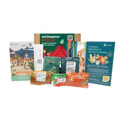 eat2explore Global Cooking Kit - Authentic Recipes, Essential Spices, Cultural Fun & Expert Drink Pairings - Perfect for Date Night and Dinner Parties (MEXICO edition)