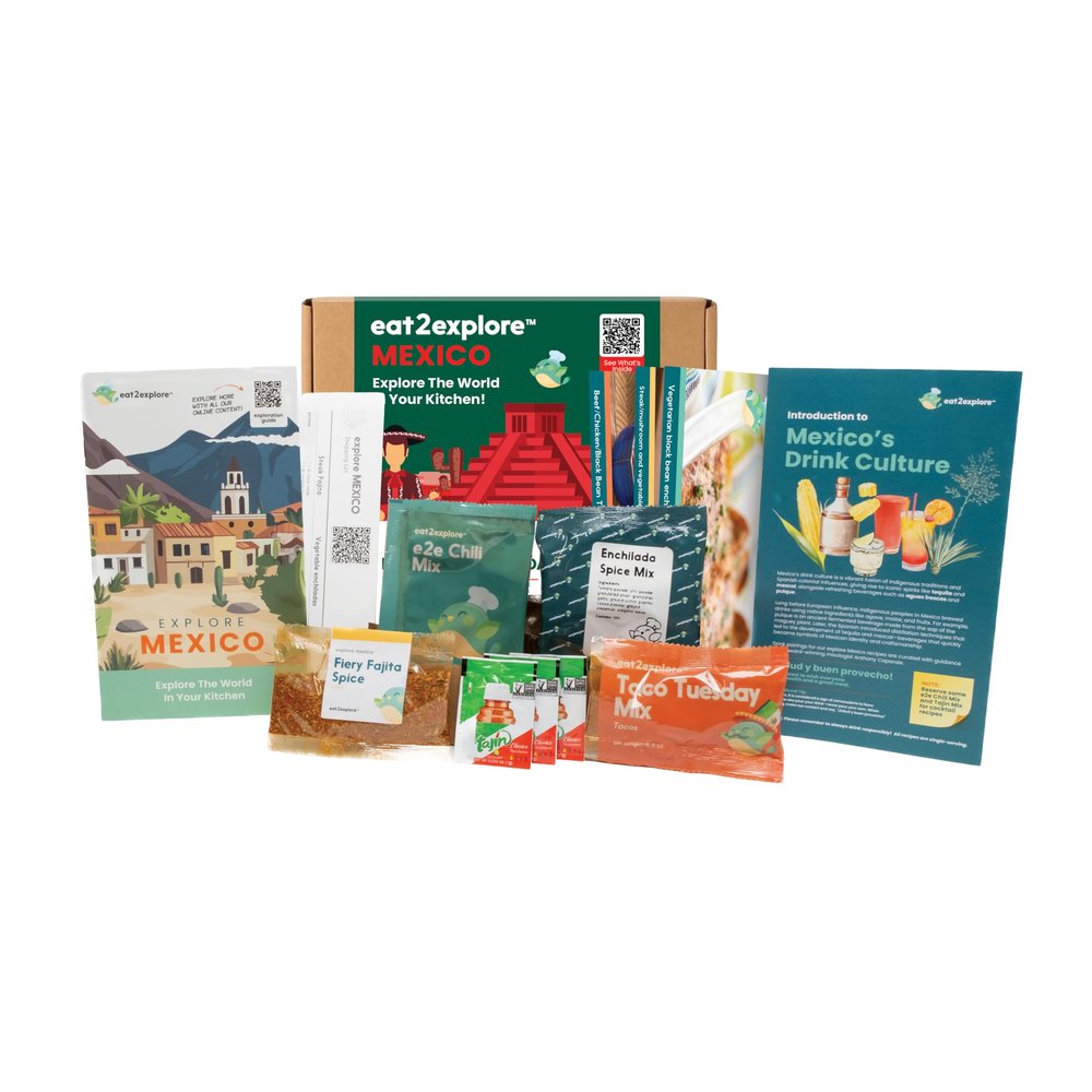 eat2explore Global Cooking Kit - Authentic Recipes, Essential Spices, Cultural Fun & Expert Drink Pairings - Perfect for Date Night and Dinner Parties (MEXICO edition)