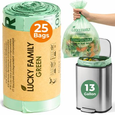 Compostable Trash Bags for Kitchen Compost Bins - 13 Gallon Drawstring Compost Bags, Green Compostable Bags Heavy Duty 1.02 Mil, 49.2 L Tall Kitchen Food Scrap Bags, BPI ASTM D6400, PFAS-Free