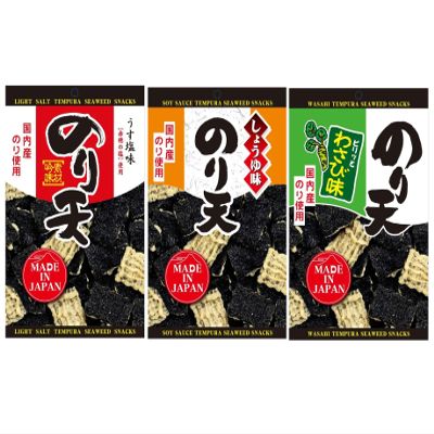 Japanese Nori Ten Seaweed Tempura Snack 3-Flavor Variety Pack (Soy Sauce, Wasabi, Lightly Salted) | Crispy & Savory Seaweed Snack Made in Japan | Authentic Japanese Snack Food Gift Set | Yummy-Yamaguchi