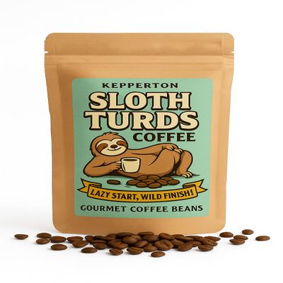 Kepperton Sloth Turds Coffee Lazy Start Wild Finish Gourmet Medium Roast Beans Funny Sloth Gift for Coffee Drinkers and Animal Lovers, Made in the USA, Resealable Bag