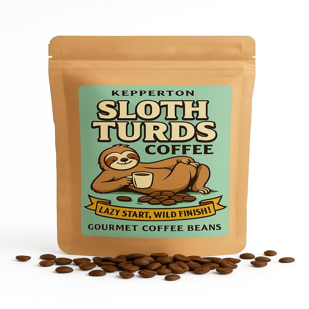 Kepperton Sloth Turds Coffee Lazy Start Wild Finish Gourmet Medium Roast Beans Funny Sloth Gift for Coffee Drinkers and Animal Lovers, Made in the USA, Resealable Bag
