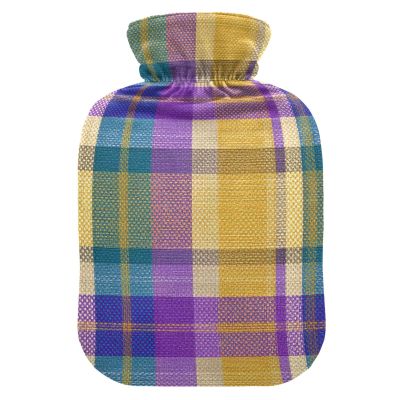 Mardi Gras Plaid Hot Water Bottle with Cover 2 L 12 Inch Winter Hot Water Bag for Menstrual Cramps Shoulder and Neck Pain Relief Heating Pad Feet Warmers Hot Compress