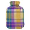 Mardi Gras Plaid Hot Water Bottle with Cover 2 L 12 Inch Winter Hot Water Bag for Menstrual Cramps Shoulder and Neck Pain Relief Heating Pad Feet Warmers Hot Compress view 1