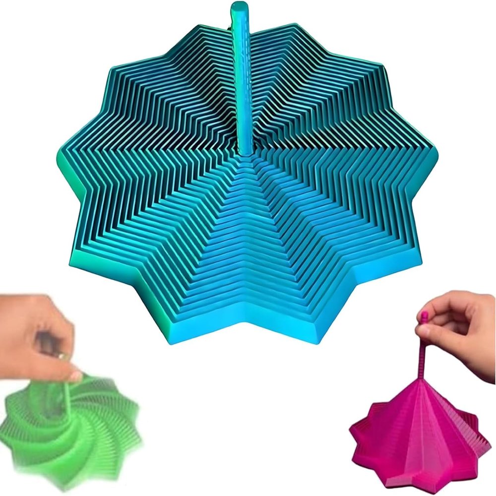 3D Printed Expanded Sensory Fidget Star, Fractal Fidget Hexagon with Handles, Colorful Whirling Spiral Design, for Relieving Stress, Irritability and Relaxation (Blue, Medium)