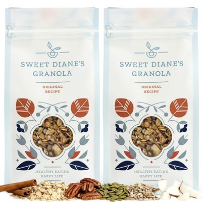 Sweet Dianes Organic Granola Original Recipe | 2-Pack (12 oz Each) | Low Sugar, High Fiber, Gluten-Free, Vegan | Organic Oats, Nuts, Seeds & Cinnamon