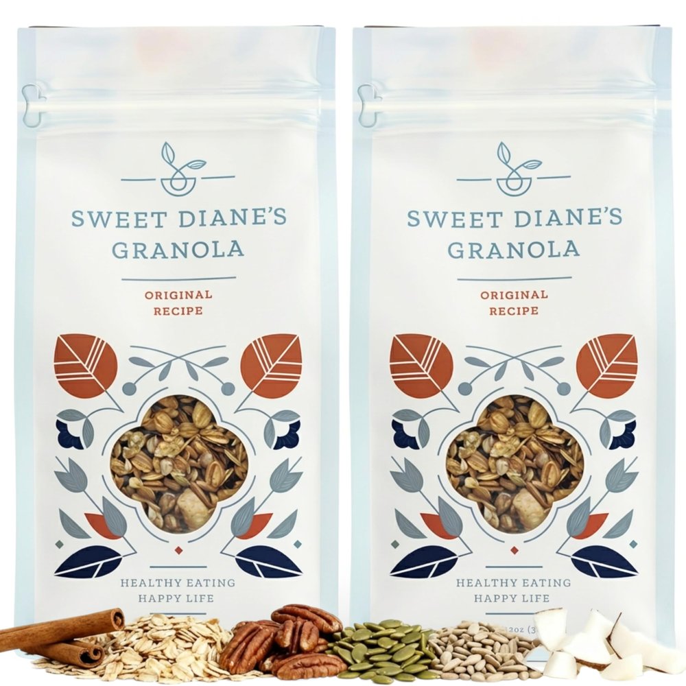 Sweet Dianes Organic Granola Original Recipe | 2-Pack (12 oz Each) | Low Sugar, High Fiber, Gluten-Free, Vegan | Organic Oats, Nuts, Seeds & Cinnamon
