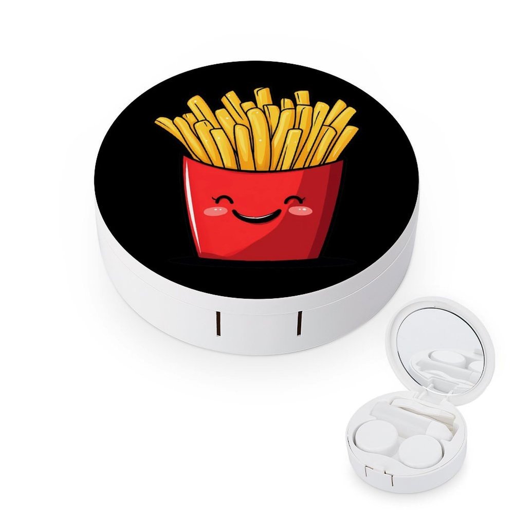 French Fries Cute Contact Lens Case Box Holder Portable Eye Contacts Travel Kit with Mirror