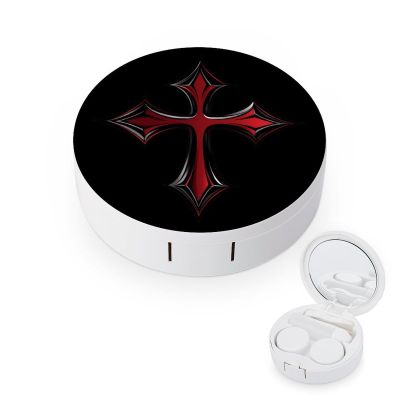 Bloody Iron Cross Contact Lens Case Box Holder Portable Eye Contacts Travel Kit with Mirror