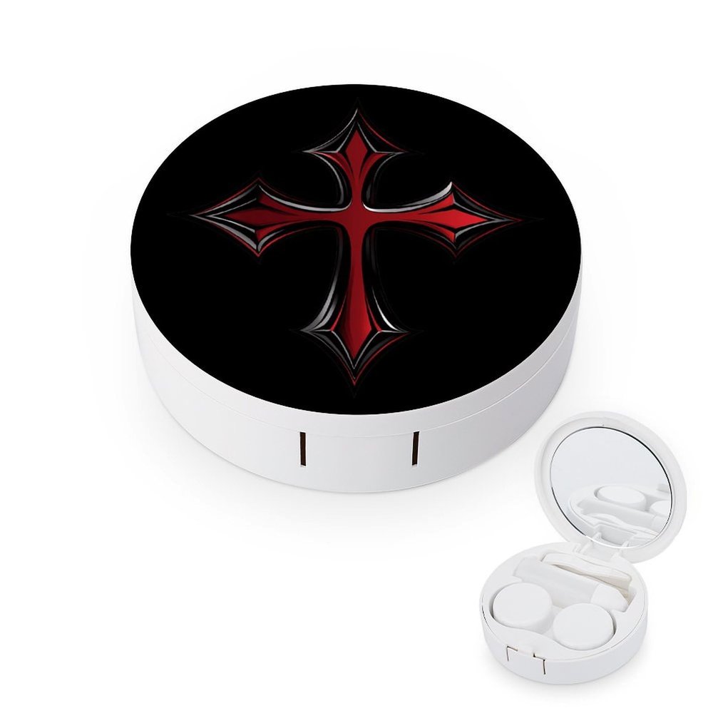 Bloody Iron Cross Contact Lens Case Box Holder Portable Eye Contacts Travel Kit with Mirror