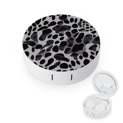 Black Grey Leopard Contact Lens Case Box Holder Portable Eye Contacts Travel Kit with Mirror