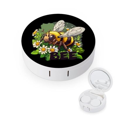 Bee Daisy Flower Contact Lens Case Box Holder Portable Eye Contacts Travel Kit with Mirror