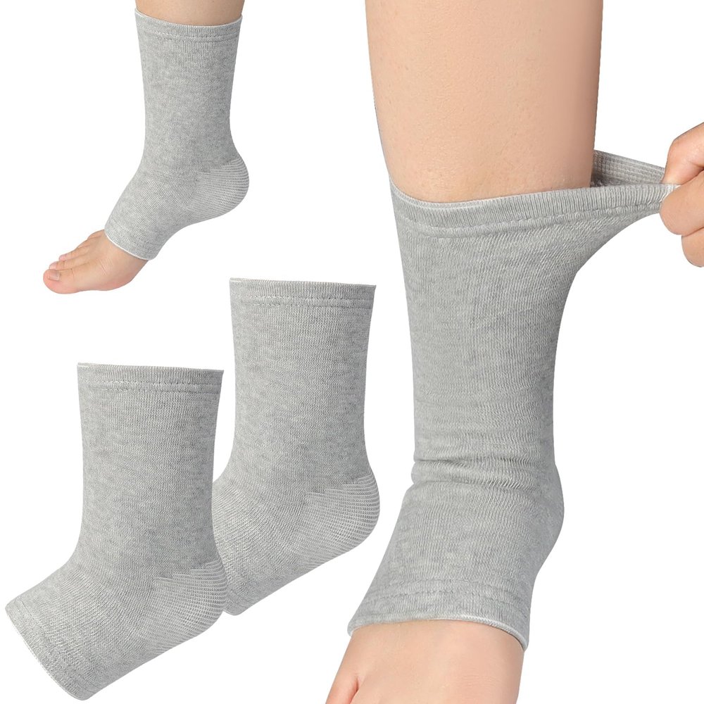 LLMSIX 2pcs Grey Ankle Supports Sleeves, Breathable Arch Support Foot Covers, Soft Ankle Support Socks for Men Women Running Travel Work (Grey, M)