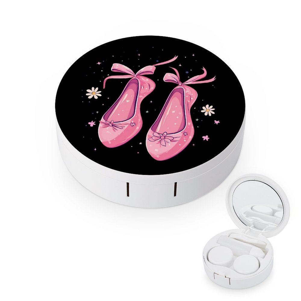 Ballerina Ballet Dancing Contact Lens Case Box Holder Portable Eye Contacts Travel Kit with Mirror