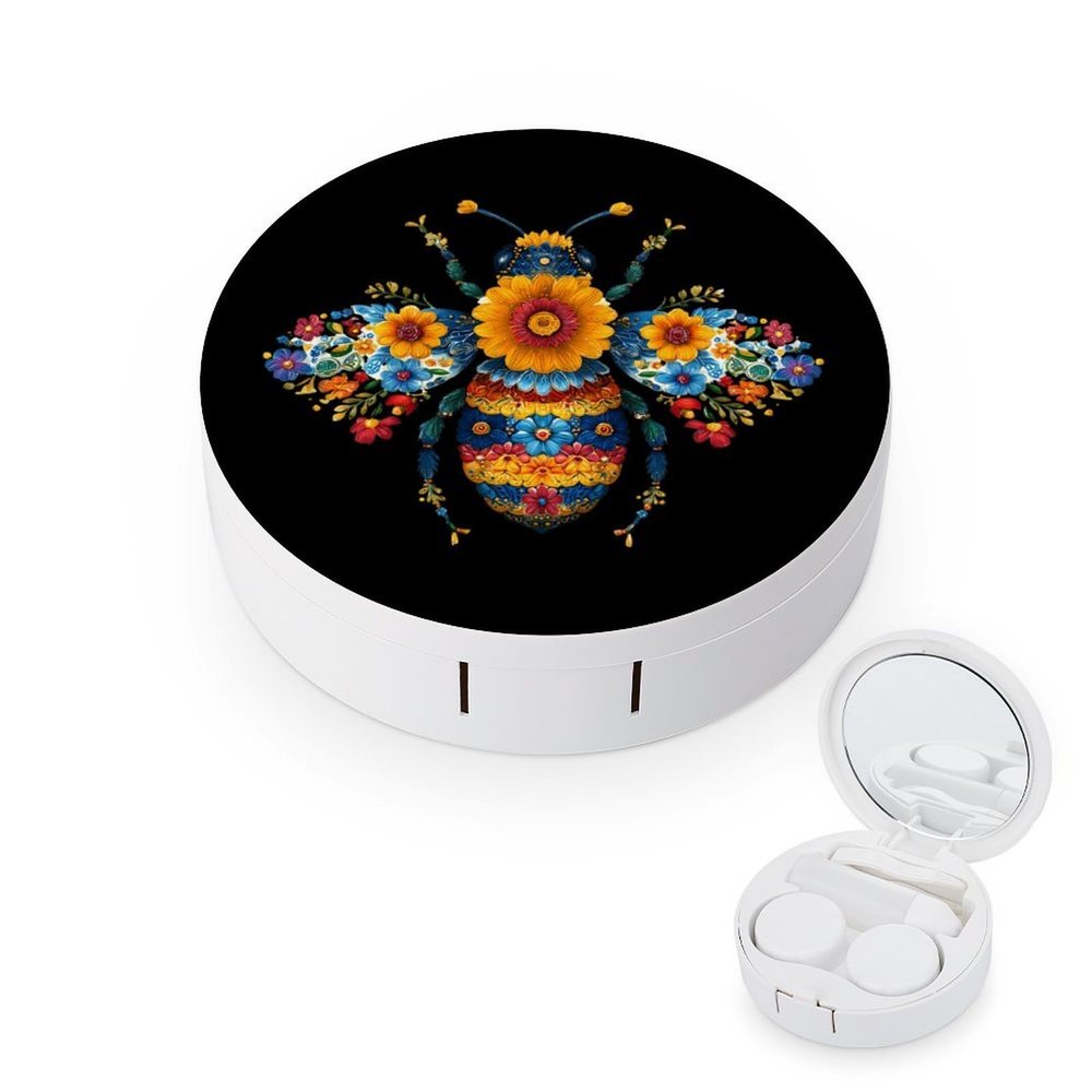 Bee Flower Contact Lens Case Box Holder Portable Eye Contacts Travel Kit with Mirror