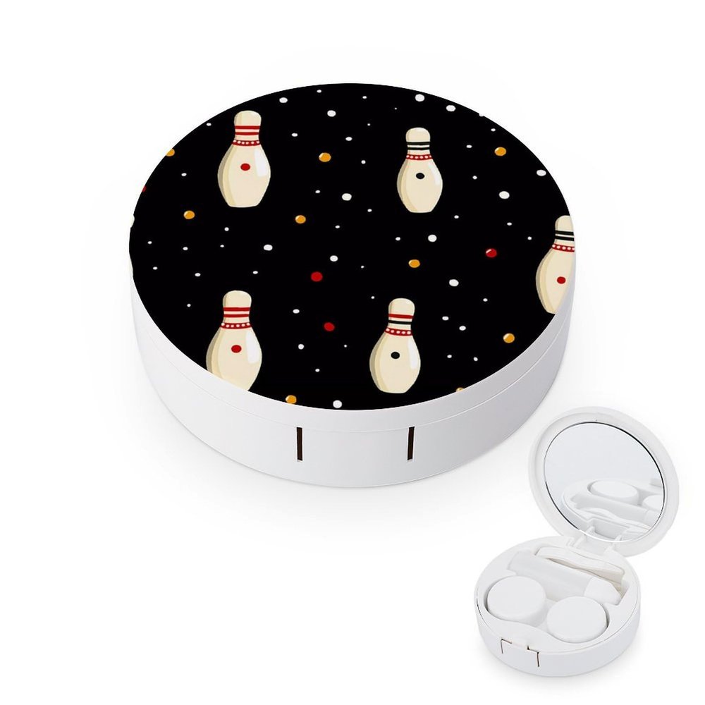 Bowling Contact Lens Case Box Holder Portable Eye Contacts Travel Kit with Mirror