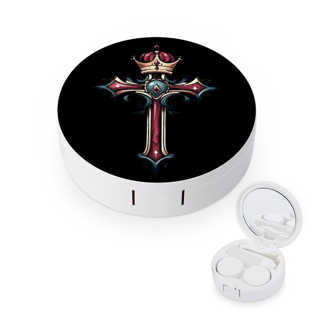 Crrown And Cross Contact Lens Case Box Holder Portable Eye Contacts Travel Kit with Mirror