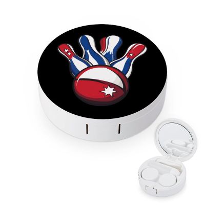 Bowling Pins And Ball Contact Lens Case Box Holder Portable Eye Contacts Travel Kit with Mirror
