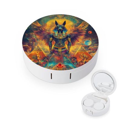 Egyptian Mythology God Contact Lens Case Box Holder Portable Eye Contacts Travel Kit with Mirror