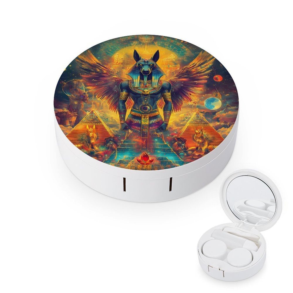 Egyptian Mythology God Contact Lens Case Box Holder Portable Eye Contacts Travel Kit with Mirror
