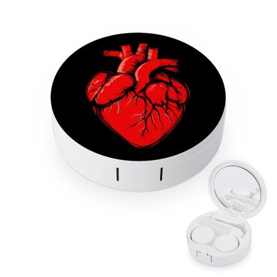 Anatomical Heart Spreading Contact Lens Case Box Holder Portable Eye Contacts Travel Kit with Mirror