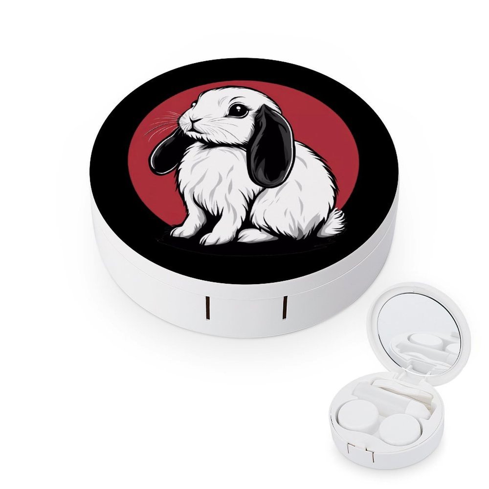 Dutch Bunny Rabbit Contact Lens Case Box Holder Portable Eye Contacts Travel Kit with Mirror