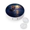 Boat Seascape And Moon in The Sky Contact Lens Case Box Holder Portable Eye Contacts Travel Kit with Mirror view 1