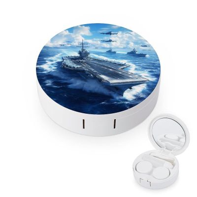 Aircraft Carrier Warship Contact Lens Case Box Holder Portable Eye Contacts Travel Kit with Mirror