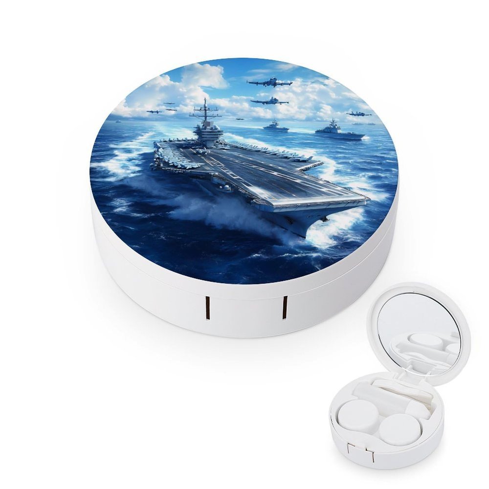 Aircraft Carrier Warship Contact Lens Case Box Holder Portable Eye Contacts Travel Kit with Mirror
