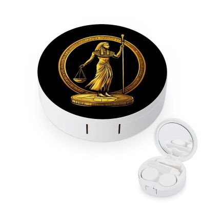 Ancient Egyptian Golden Pharoah Coin Contact Lens Case Box Holder Portable Eye Contacts Travel Kit with Mirror