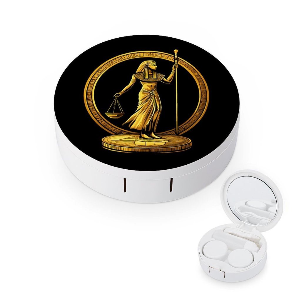 Ancient Egyptian Golden Pharoah Coin Contact Lens Case Box Holder Portable Eye Contacts Travel Kit with Mirror