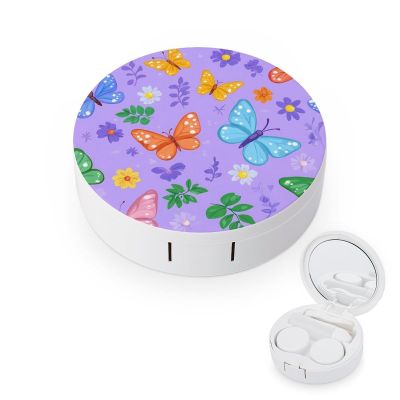 Butterflies Contact Lens Case Box Holder Portable Eye Contacts Travel Kit with Mirror