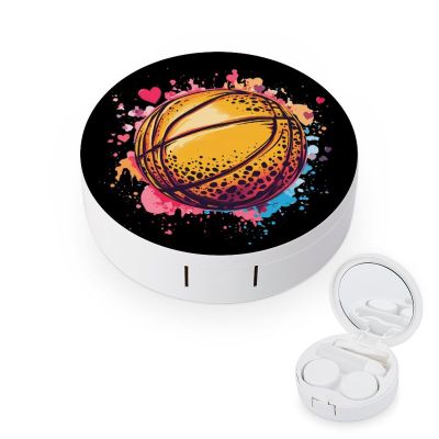Cute Basketball Leopard Print Contact Lens Case Box Holder Portable Eye Contacts Travel Kit with Mirror