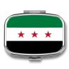 2 Compartments Pill Box Square Metal Small Medicine Vitamin Box for Travel Portable Syrian Republic Flag Printing Pill Case with Mirror Daily Use Square view 1
