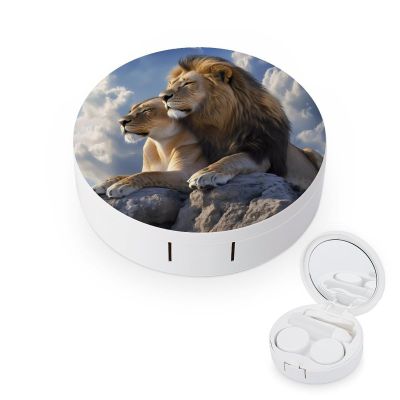 Animal Lion Love Contact Lens Case Box Holder Portable Eye Contacts Travel Kit with Mirror